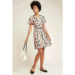 Anthropologie Blaise Wrap Mini Dress Brown Motif‎